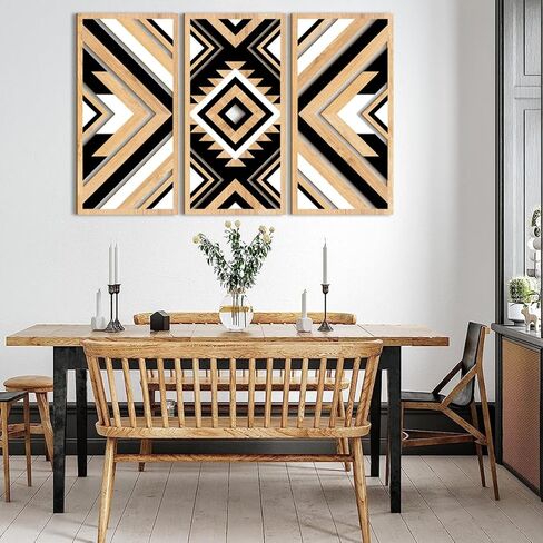 ANHUIB Aztec جدار الفن الغربي الخشب جدار ديكور كبير 3 لوحات 16x32 بوصة مزرعة سوداء بوهو منحوتات الجدار الهندسية للمنزل غرفة المعيشة غرفة نوم مكتب ديكور معلق in Kuwait