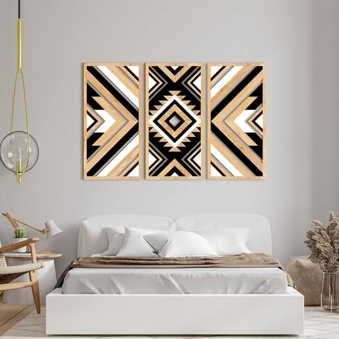 ANHUIB Aztec جدار الفن الغربي الخشب جدار ديكور كبير 3 لوحات 16x32 بوصة مزرعة سوداء بوهو منحوتات الجدار الهندسية للمنزل غرفة المعيشة غرفة نوم مكتب ديكور معلق in Kuwait
