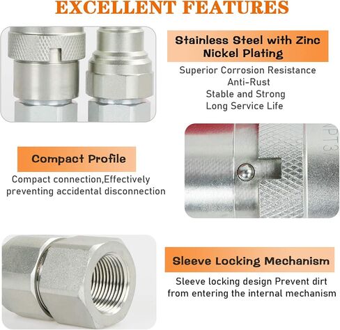 PANGOLIN 3/8 "NPT خيط انزلاقي التوجيه مسطح الوجه الهيدروليكي وصلات توصيل سريعة ISO 16028 مجموعة وصلات قطع هيدروليكية عالمية مع أغطية غبار لحالة بوبكات/نيو هولاند، أجزاء كوبوتا in Saudi Arabia