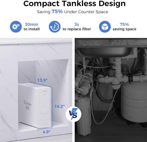 V2-800N Reverse Osmosis System, 800GPD High Flow Under Sink RO Filtration System, 7 Stage Tankless Reverse Osmosis Water Filter, 2:1 Pure to Drain, Reduce TDS PFAS, NSF/ANSI 372 Certified in Saudi Arabia