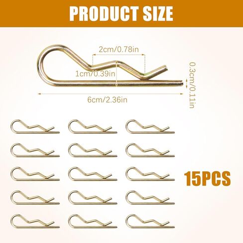 15 قطعة من دبوس صواميل المروحة، دبابيس ربط شديدة التحمل من الفولاذ المقاوم للصدأ على شكل حرف R للجرارات والمعدات الزراعية والشاحنات والسيارات والتخييم في الحديقة ومعدات الحدائق وأنظمة قفل دبوس الربط (M3 × 60 مم) in Kuwait