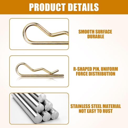 15 قطعة من دبوس صواميل المروحة، دبابيس ربط شديدة التحمل من الفولاذ المقاوم للصدأ على شكل حرف R للجرارات والمعدات الزراعية والشاحنات والسيارات والتخييم في الحديقة ومعدات الحدائق وأنظمة قفل دبوس الربط (M3 × 60 مم) in Kuwait