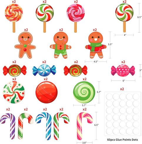 FLYAB 38 قطعة من زخارف عيد الميلاد الملونة لعيد الميلاد كاندي لاند والنعناع وديكورات عصي الحلوى لعيد الميلاد ولوحة الإعلانات الجدارية والفصول الدراسية وديكورات حفلات عيد الميلاد كاندي لاند in Kuwait