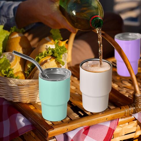 AGH 3 oz Mini Tumbler Shot Glass with Straw and Lid Colored Stainless Steel Sublimation Tumblers Cute Double Wall Vacuum Insulated Cups, 6 Pack in Kuwait