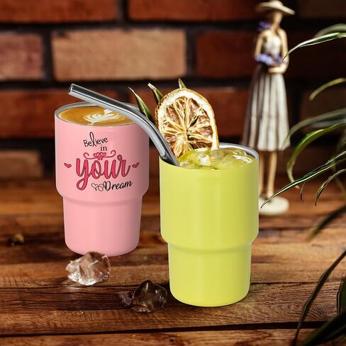AGH 3 oz Mini Tumbler Shot Glass with Straw and Lid Colored Stainless Steel Sublimation Tumblers Cute Double Wall Vacuum Insulated Cups, 6 Pack in Kuwait
