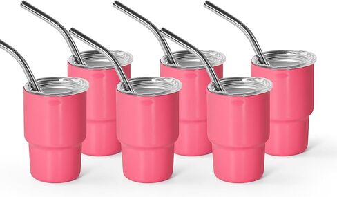 AGH 3 oz Mini Tumbler Shot Glass with Straw and Lid Colored Stainless Steel Sublimation Tumblers Cute Double Wall Vacuum Insulated Cups, 6 Pack in Kuwait