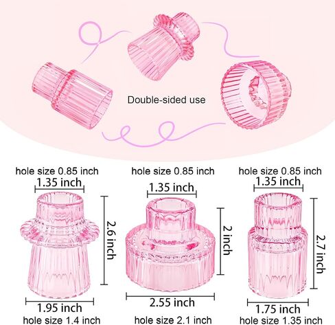 Double Sided Vintage Ribbed Taper Glass Candle Holders,Tea Candle Holder for Table Centerpieces, Wedding Decorations and Dinner Parties (Pink, 6 PCS) in Saudi Arabia