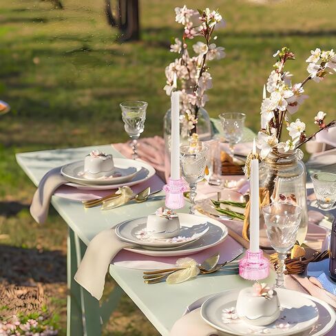 Double Sided Vintage Ribbed Taper Glass Candle Holders,Tea Candle Holder for Table Centerpieces, Wedding Decorations and Dinner Parties (Pink, 6 PCS) in Saudi Arabia