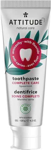 ATTITUDE Toothpaste with Fluoride, Prevents Tooth Decay and Cavities, Vegan, Cruelty-Free and Sugar-Free, Whitening, Peppermint, 4.2 Oz in Saudi Arabia