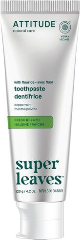 ATTITUDE Toothpaste with Fluoride, Prevents Tooth Decay and Cavities, Vegan, Cruelty-Free and Sugar-Free, Whitening, Peppermint, 4.2 Oz in Saudi Arabia