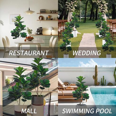 JNT Artificial Fiddle Leaf Fig Tree 5ft, Fake Ficus Lyrata Plant, Faux Fig Trees in Pot for Indoor Outdoor Office Living Room Home Decor Perfect Housewarming Gift in Saudi Arabia