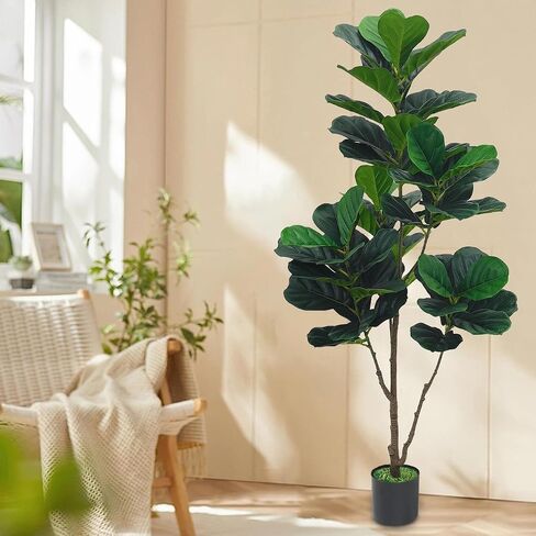 JNT Artificial Fiddle Leaf Fig Tree 5ft, Fake Ficus Lyrata Plant, Faux Fig Trees in Pot for Indoor Outdoor Office Living Room Home Decor Perfect Housewarming Gift in Saudi Arabia