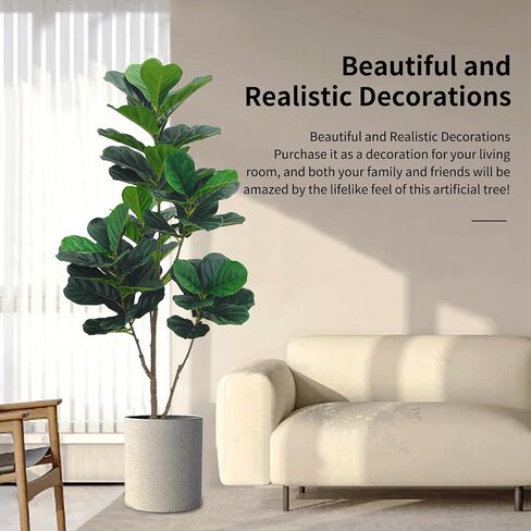 JNT Artificial Fiddle Leaf Fig Tree 5ft, Fake Ficus Lyrata Plant, Faux Fig Trees in Pot for Indoor Outdoor Office Living Room Home Decor Perfect Housewarming Gift in Saudi Arabia