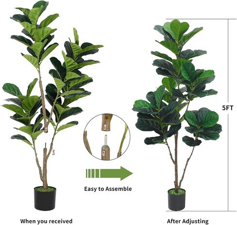 JNT Artificial Fiddle Leaf Fig Tree 5ft, Fake Ficus Lyrata Plant, Faux Fig Trees in Pot for Indoor Outdoor Office Living Room Home Decor Perfect Housewarming Gift in Saudi Arabia