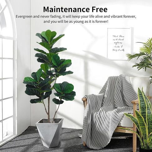 JNT Artificial Fiddle Leaf Fig Tree 5ft, Fake Ficus Lyrata Plant, Faux Fig Trees in Pot for Indoor Outdoor Office Living Room Home Decor Perfect Housewarming Gift in Saudi Arabia