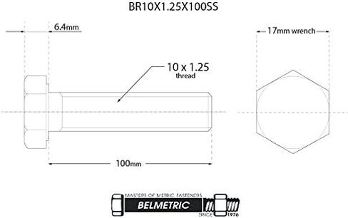 (1 قطعة) BelMetric M10X1.25X100 A2-70 الفولاذ المقاوم للصدأ متري غرامة الخيوط عرافة الحنفية البراغي DIN 961 للسيارات والدراجات النارية والمركبات المائية BR10X1.25X100 in Kuwait