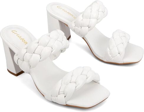 صنادل Greatonu النسائية بكعب مضفر ومربع مفتوح عند الأصابع وكعب صيفي سهل الارتداء مع كعب مكتنز in Kuwait