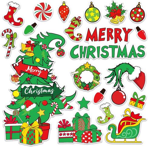 Whaline 40Pcs Christmas Thick Gel Clings Red Green Funny Cartoon Hand Xmas Tree Presents Window Gel Decals for Home Classroom Nursery Party Decor in Saudi Arabia