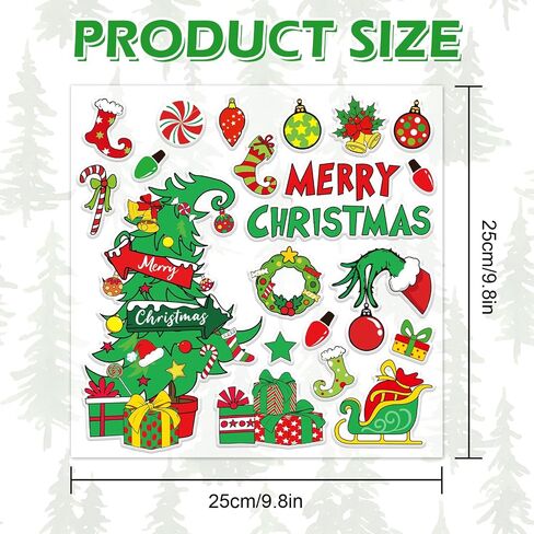 Whaline 40Pcs Christmas Thick Gel Clings Red Green Funny Cartoon Hand Xmas Tree Presents Window Gel Decals for Home Classroom Nursery Party Decor in Saudi Arabia