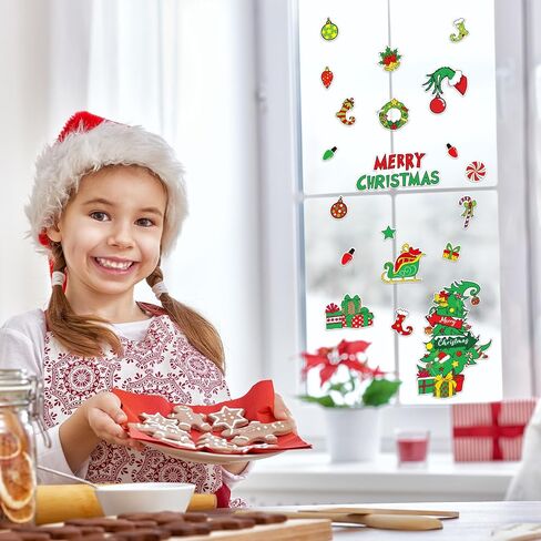Whaline 40Pcs Christmas Thick Gel Clings Red Green Funny Cartoon Hand Xmas Tree Presents Window Gel Decals for Home Classroom Nursery Party Decor in Saudi Arabia