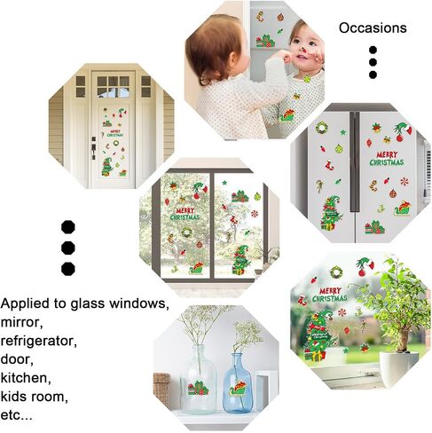 Whaline 40Pcs Christmas Thick Gel Clings Red Green Funny Cartoon Hand Xmas Tree Presents Window Gel Decals for Home Classroom Nursery Party Decor in Saudi Arabia