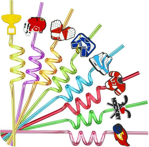 24 pcs Ice Hockey Theme Straight Reusable Straws for Ice Hockey Sports Party Favors, Daily Drink Straws, Birthday Party, Class Reunion, Sports Party Supplies with 2 Cleaning Brush. (6 colors) in Saudi Arabia