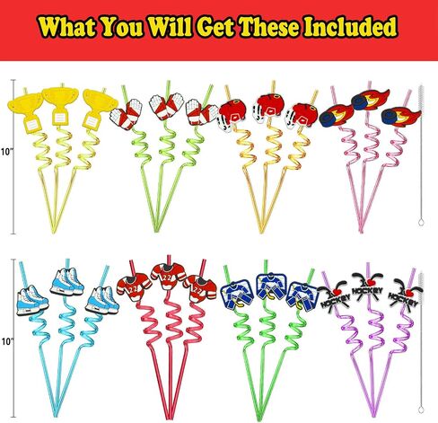 24 pcs Ice Hockey Theme Straight Reusable Straws for Ice Hockey Sports Party Favors, Daily Drink Straws, Birthday Party, Class Reunion, Sports Party Supplies with 2 Cleaning Brush. (6 colors) in Saudi Arabia