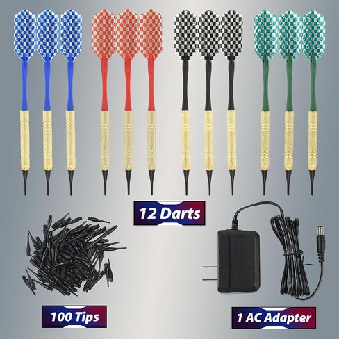 Electronic Dart Board Cabinet Set, Dartboard with Wooden Finish Doors, 12 Darts Set with Aluminum Foil Flights, Adapter Included. in Saudi Arabia