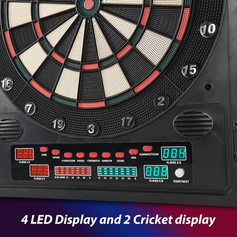 Electronic Dart Board Cabinet Set, Dartboard with Wooden Finish Doors, 12 Darts Set with Aluminum Foil Flights, Adapter Included. in Saudi Arabia