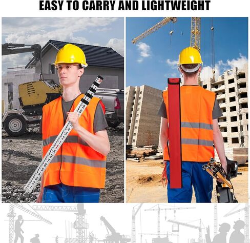 14-Feet Aluminum Grade Rod, 5 Sections Telescopic Measuring Rod, Double-Sided Telescoping Rectangular Leveling Rod with Bubble Level &Carrying Bag for Urban Railway Farmland Construction in Kuwait