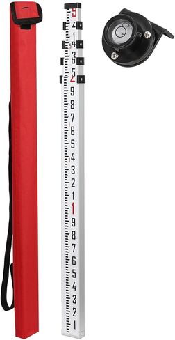 14-Feet Aluminum Grade Rod, 5 Sections Telescopic Measuring Rod, Double-Sided Telescoping Rectangular Leveling Rod with Bubble Level &Carrying Bag for Urban Railway Farmland Construction in Kuwait