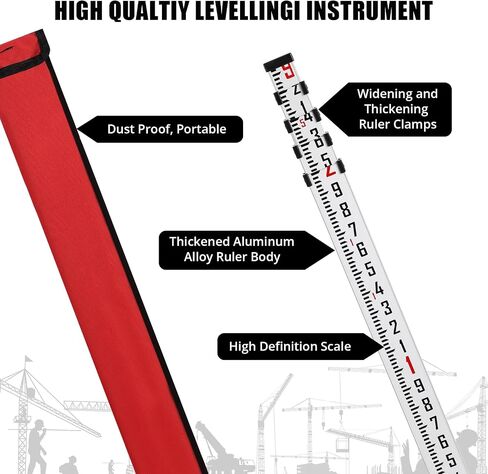 14-Feet Aluminum Grade Rod, 5 Sections Telescopic Measuring Rod, Double-Sided Telescoping Rectangular Leveling Rod with Bubble Level &Carrying Bag for Urban Railway Farmland Construction in Kuwait