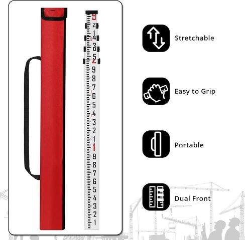 14-Feet Aluminum Grade Rod, 5 Sections Telescopic Measuring Rod, Double-Sided Telescoping Rectangular Leveling Rod with Bubble Level &Carrying Bag for Urban Railway Farmland Construction in Kuwait