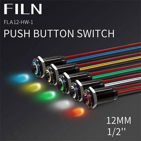 5pcs 12(1/2'') 12V 24V High Head Metal Push Button Switch Red Green Yellow Blue White Latching Car Boat Outdoor Switch（Stainless Steel Latching Red 5） in Saudi Arabia