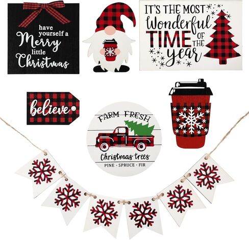 Varku 13 جهاز كمبيوتر شخصي عيد الميلاد صينية زينة مجموعة، مزرعة زينة طاولة عيد الميلاد، الجاموس منقوشة عيد الميلاد ديكور الطاولة، عيد الميلاد علامة خشبية لعيد الميلاد حزب المنزل عطلة المطبخ in Kuwait