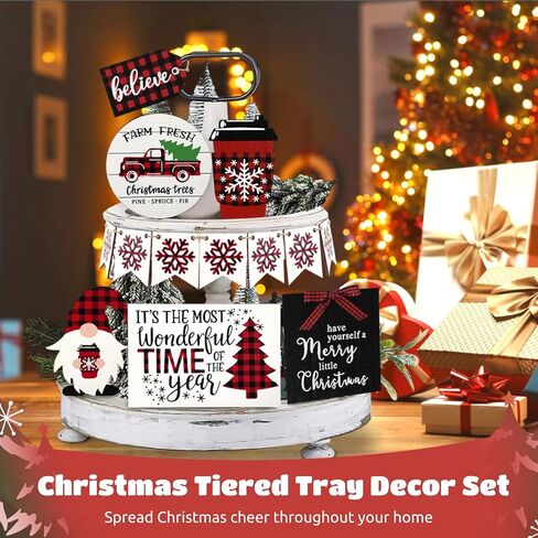 Varku 13 جهاز كمبيوتر شخصي عيد الميلاد صينية زينة مجموعة، مزرعة زينة طاولة عيد الميلاد، الجاموس منقوشة عيد الميلاد ديكور الطاولة، عيد الميلاد علامة خشبية لعيد الميلاد حزب المنزل عطلة المطبخ in Kuwait