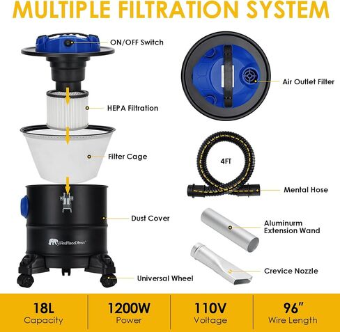 1200W Ash Vacuum 5 Gallon Ash Vacuum Cleaner Collector Bucket with Blow Function for Pellet Stoves, Wood Stoves, Fireplaces, BBQ Grills, Fire Pits in Saudi Arabia