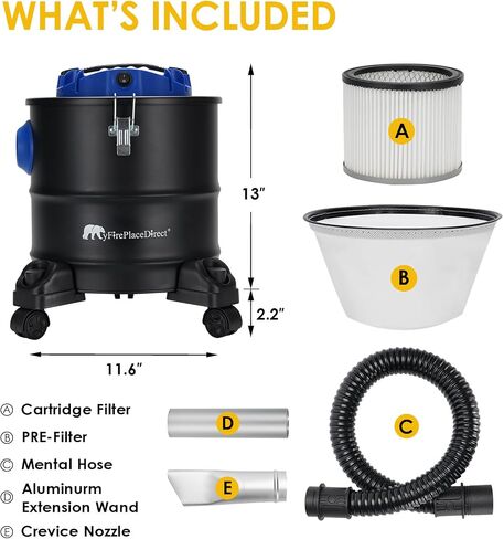 1200W Ash Vacuum 5 Gallon Ash Vacuum Cleaner Collector Bucket with Blow Function for Pellet Stoves, Wood Stoves, Fireplaces, BBQ Grills, Fire Pits in Saudi Arabia