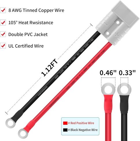 كابل رافعة شوكية كهربائية ببطارية 35 أمبير 10Awg بطول 0.82 قدم مع موصل سريع ومحطة من النوع O للعربات والسيارات السياحية والبطاريات والمحركات والجرارات (رمادي) in Saudi Arabia
