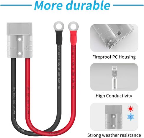 كابل رافعة شوكية كهربائية ببطارية 35 أمبير 10Awg بطول 0.82 قدم مع موصل سريع ومحطة من النوع O للعربات والسيارات السياحية والبطاريات والمحركات والجرارات (رمادي) in Saudi Arabia