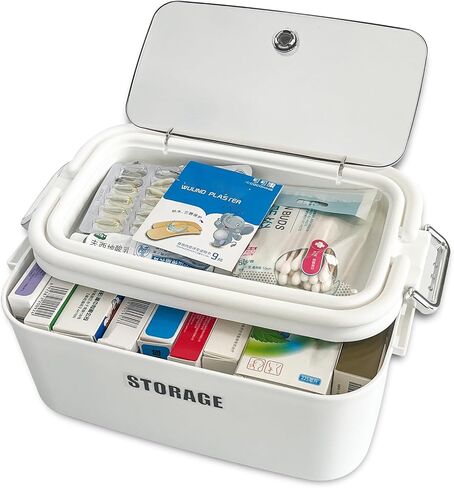 FABROK 2 Layers Plastic First Aid Box with Portable Handle, Emergency Supplies Organizer with Lid, Plastic Storage Box for Sewing Kit Tool Crafts Organizing(1 Pack) in Saudi Arabia