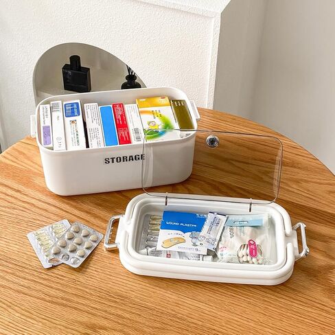 FABROK 2 Layers Plastic First Aid Box with Portable Handle, Emergency Supplies Organizer with Lid, Plastic Storage Box for Sewing Kit Tool Crafts Organizing(1 Pack) in Saudi Arabia