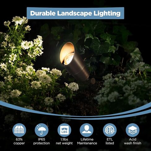 أضواء كاشفة للمناظر الطبيعية في الهواء الطلق من النحاس الصلب من Gardencoin، 12 فولت للخدمة الشاقة ذات الجهد المنخفض LED بقعة ضوء مقاومة للماء لإضاءة الحديقة والفناء، تركيبات إضاءة بلكنة برونزية بدون لمبة، 6 عبوات in Saudi Arabia