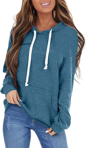PGANDS Women's Casual Fall Long Sleeve Drawstring Sweatshirt Hoodies Cute Loose Lightweight Solid Pullover Tops with Pocket in Kuwait