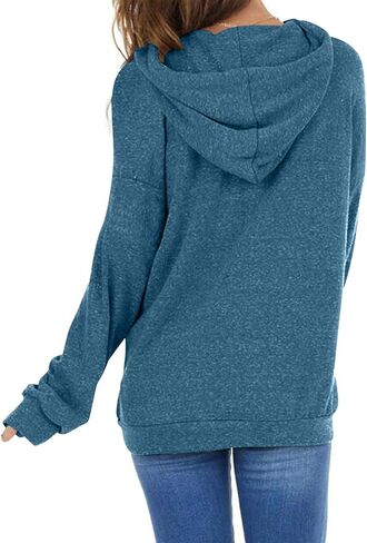 PGANDS Women's Casual Fall Long Sleeve Drawstring Sweatshirt Hoodies Cute Loose Lightweight Solid Pullover Tops with Pocket in Kuwait