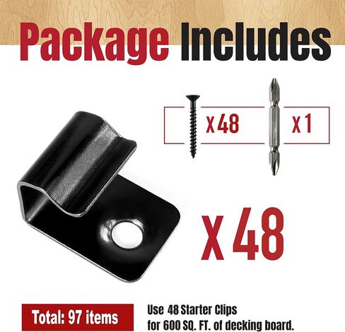 Stainless Steel Starter Clips 36 pcs for 400 SQ. FT. of Decking Board - 36 Clips with 36 Crews and 1 Driver Bit (Black) in Saudi Arabia