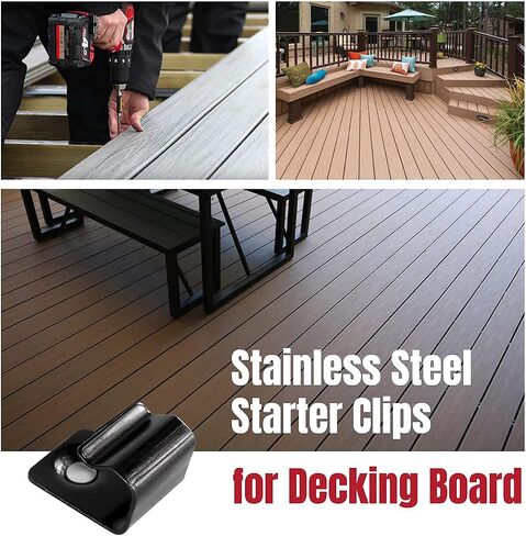 Stainless Steel Starter Clips 36 pcs for 400 SQ. FT. of Decking Board - 36 Clips with 36 Crews and 1 Driver Bit (Black) in Saudi Arabia