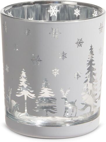Raz Imports Woodland Winter Scene - غزال ندفة الثلج - حامل شموع زجاجي أبيض مقاس 4 × 3.5 بوصة in Saudi Arabia
