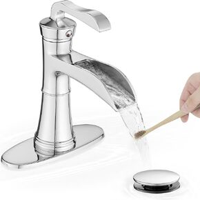 4 Inch Oil Rubbed Bronze Bathroom Faucet 1 Hole, Antique Brass Waterfall Faucet for Bathroom Sink, Single Handle Farmhouse Bathroom Faucets 3 Hole with Deck Plate, Supply Hoses & Pop-up Drain