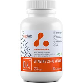 ATP LAB - Vitamin D3 K2 60 Capsules - K2 MK-7 D3 Vitamin Supplement - Healthy Bones, Healthy Teeth, Healthy Muscle - VIT K2 D3 Supplement - Vegan D3 K2